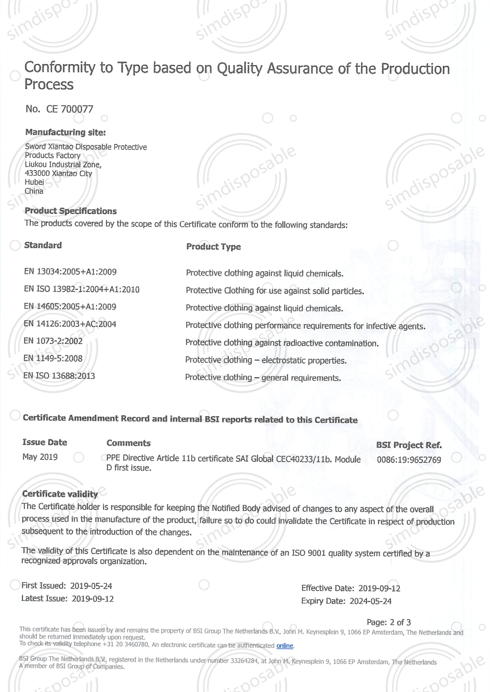 Type 4 Coverall PPE Examination Certificate Module D